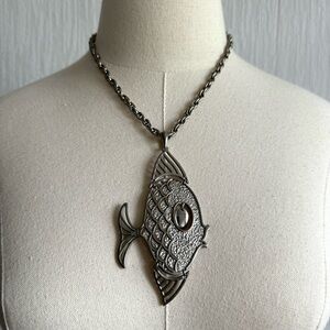 Vintage Articulated Fish Pendant Necklace